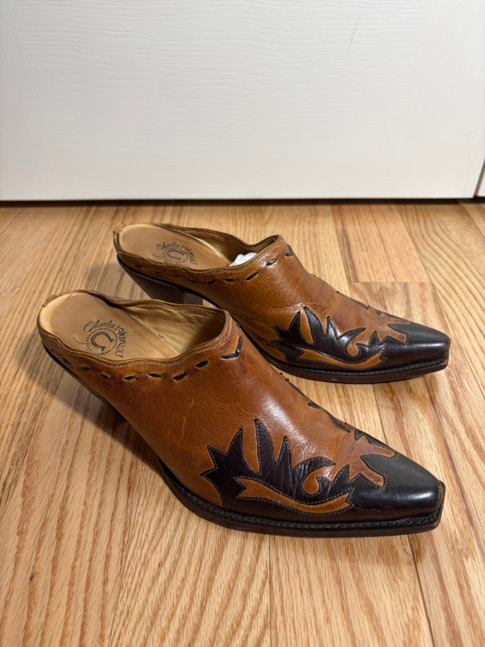 Charlie 1 Horse Two-Tone Brown and Black Western Mule Slides